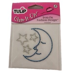 Moon and Stars IRON-ON Blue and Silver rhinestone DIAMANTE applique transfer